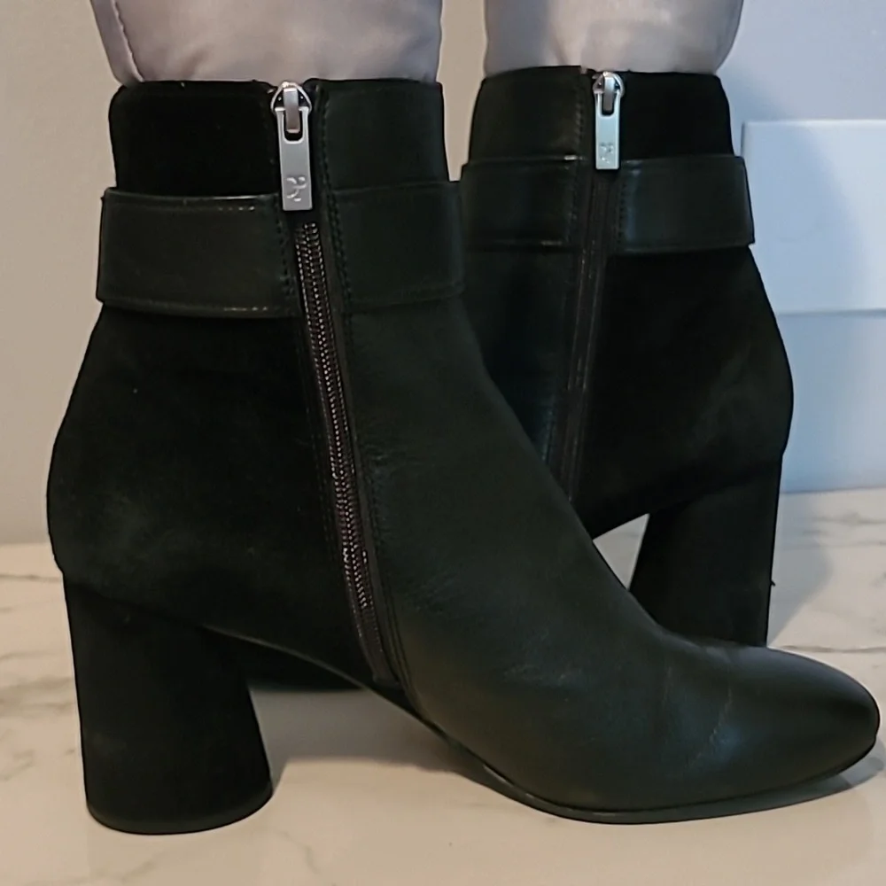 Donald Pliner Gabe Black Leather Suede Ankle Strap Buckle Boots Heel Booties 10